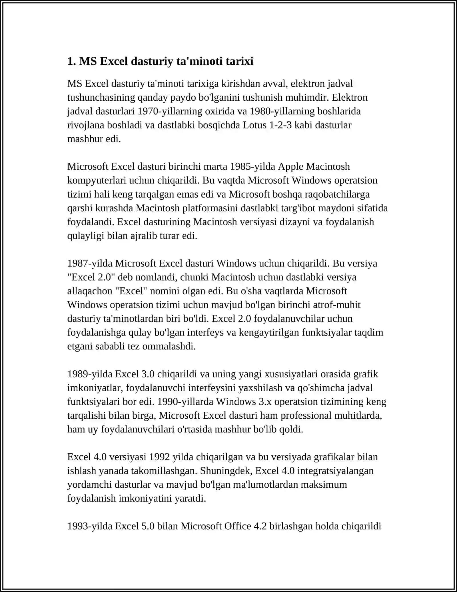 MS EXCEL DASTURI HAQIDA UMUMIY MA'LUMOT.ELEKTRON JADVALI IMKONIYATLARI 4