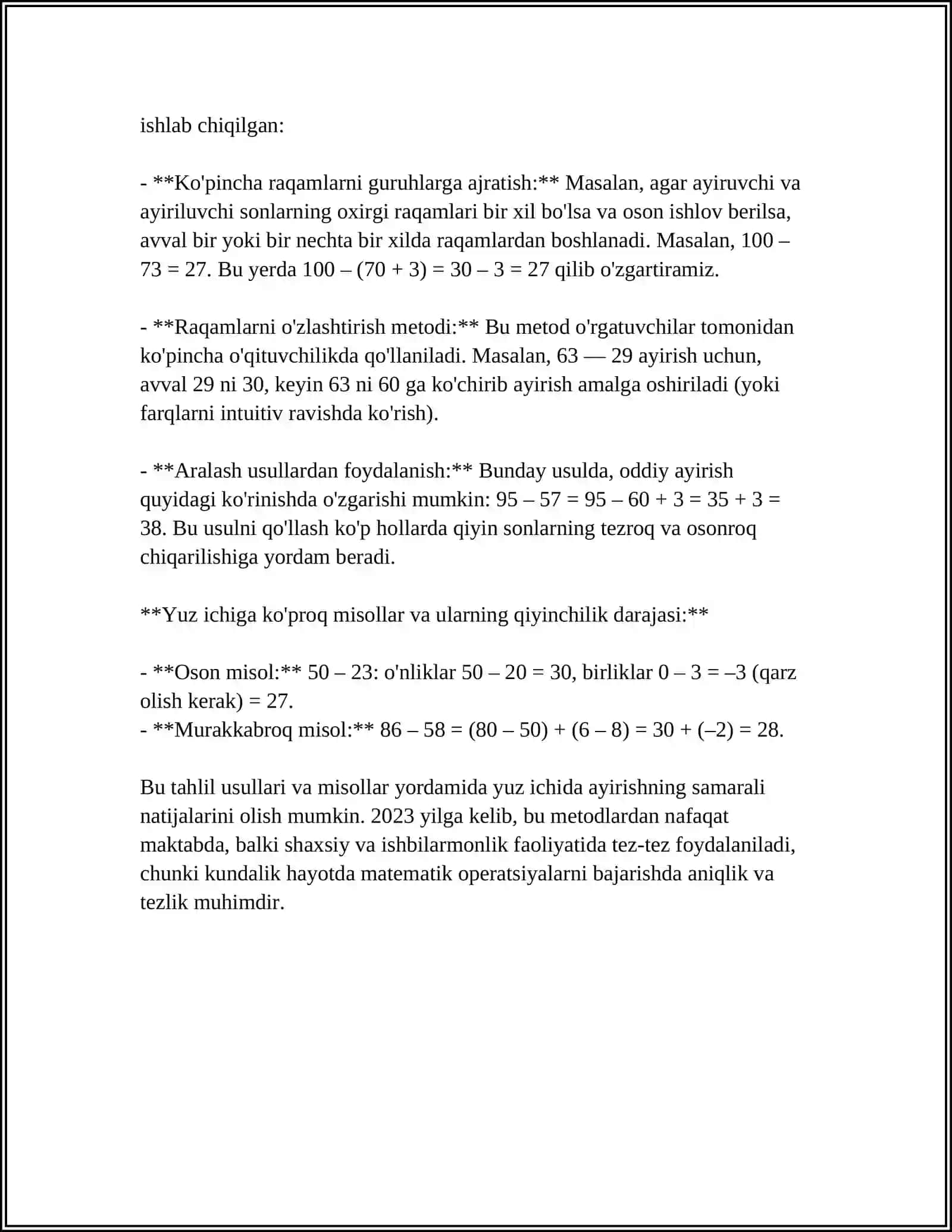 1-SINF MATEMATIKA DARSLARIDA YUZ ICHIDA AYIRISH METODIKASI 4