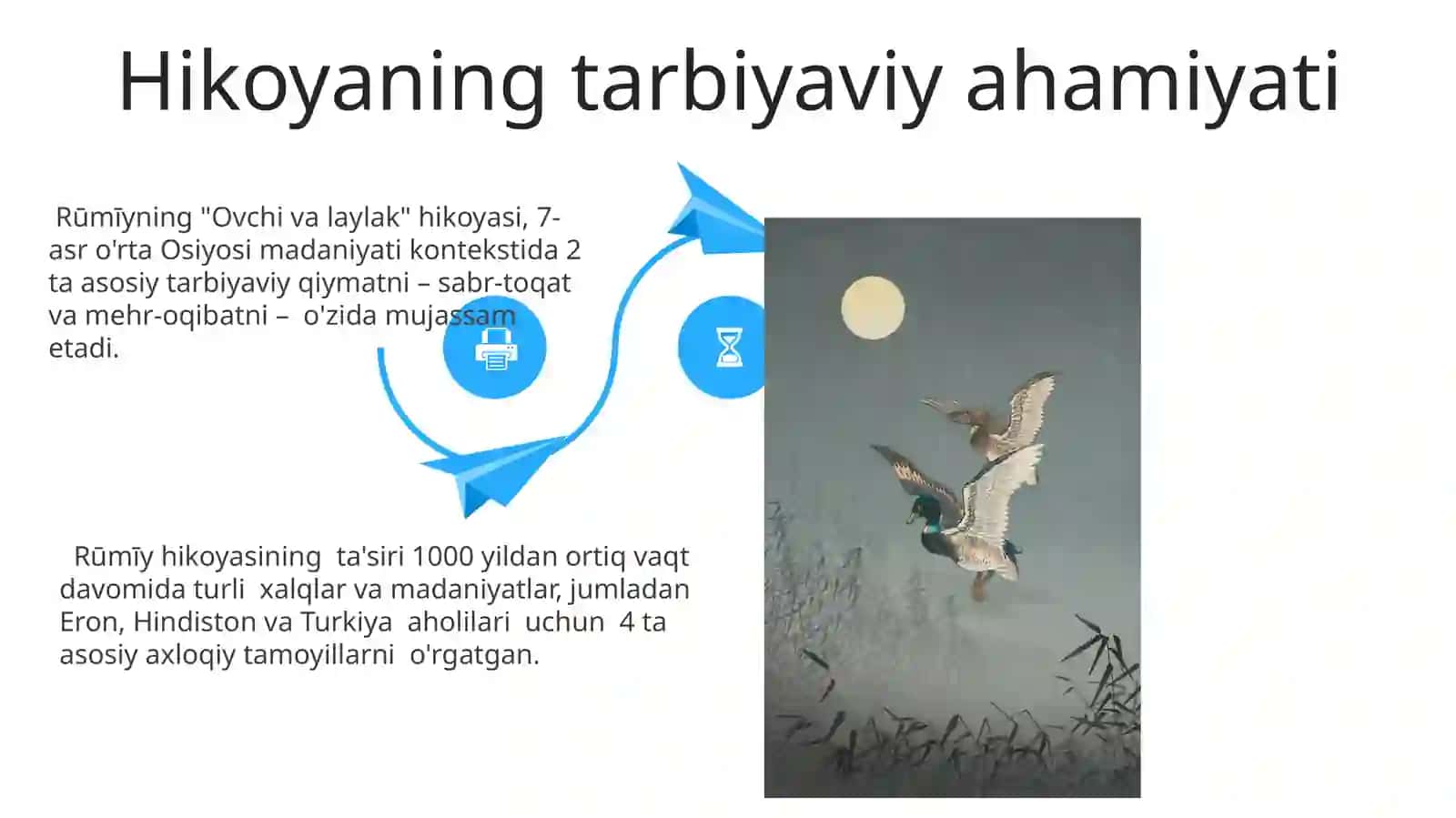 J.Rumiyning Ovchi va lochin rivoyatining mohiyati va uning tarbiyaviy ahamiyati 4