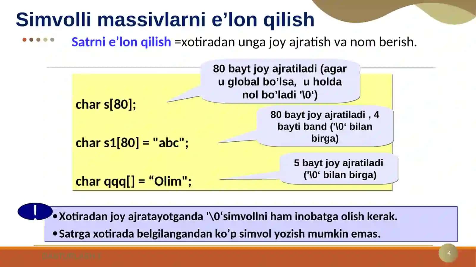 Simvolli massivlar 4