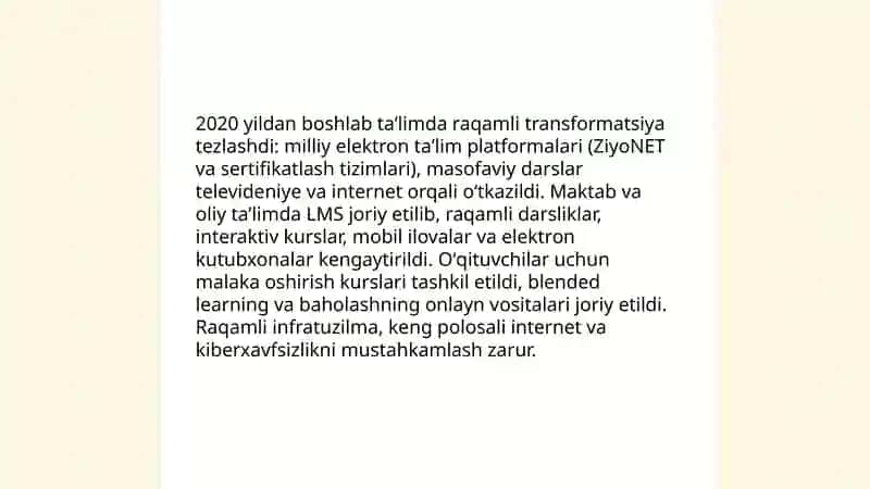 Oʻzbekiston Respublikasida taʼlim sohasi rivoji va istiqbol imkoniyatlar 4