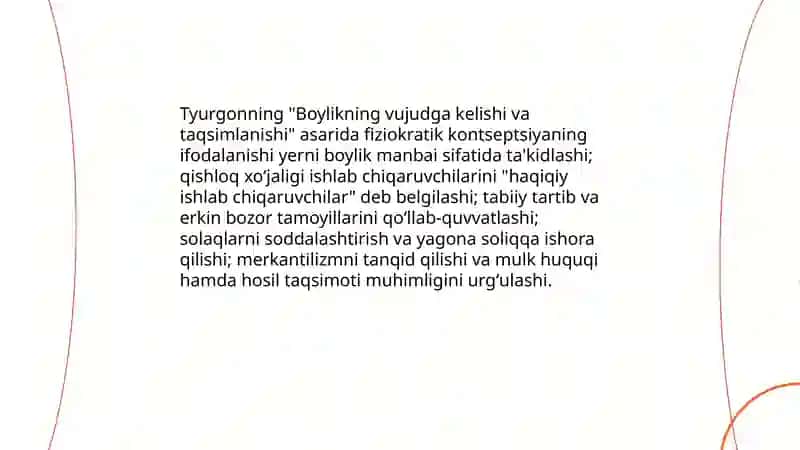 A. Tyurgoning asarlarida fiziokratik tizimning rivojlantirilishi 4