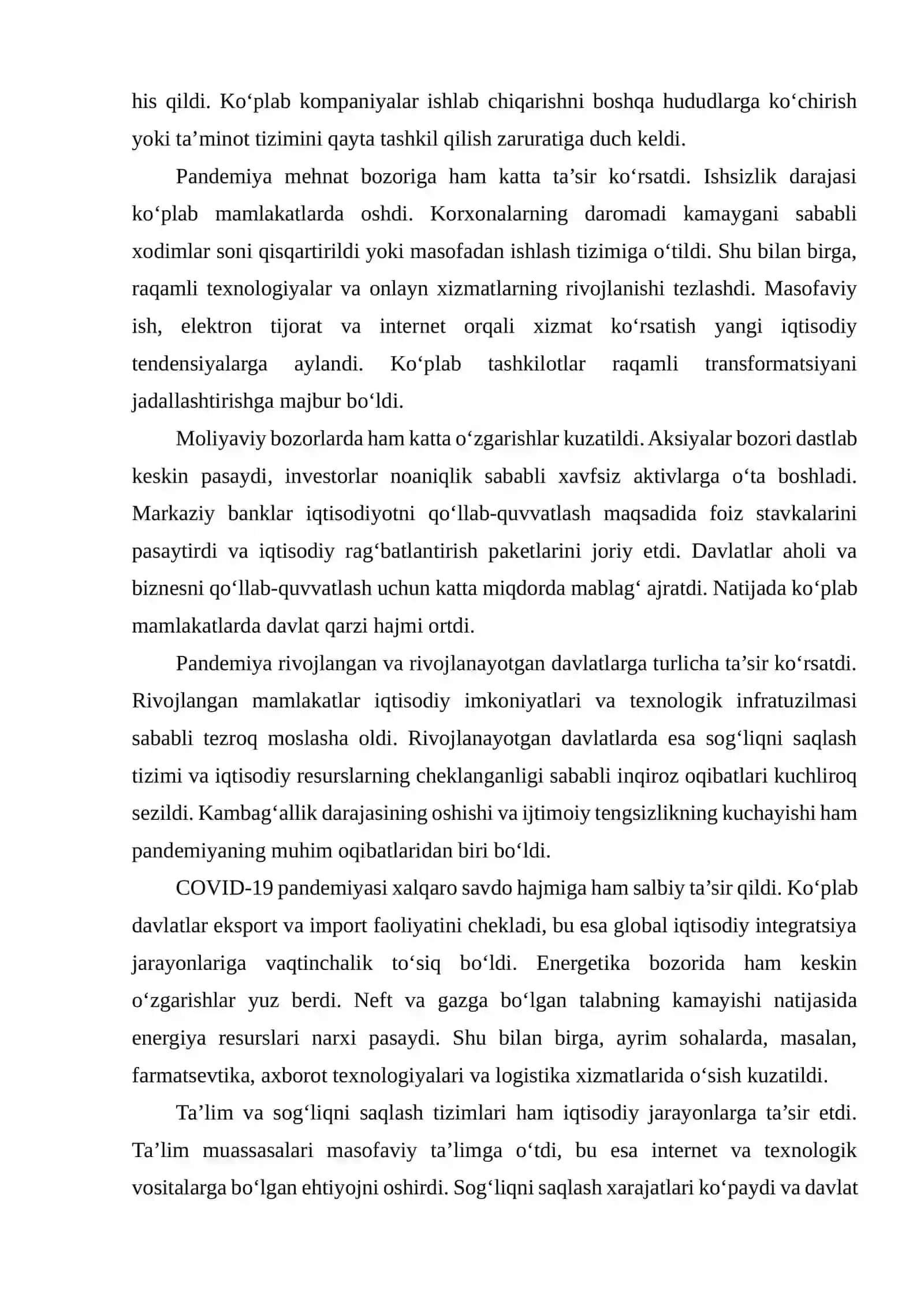 COVID-19NING JAHON MOLIYA BOZORIGA TAʼSIRI TAHLILI 4