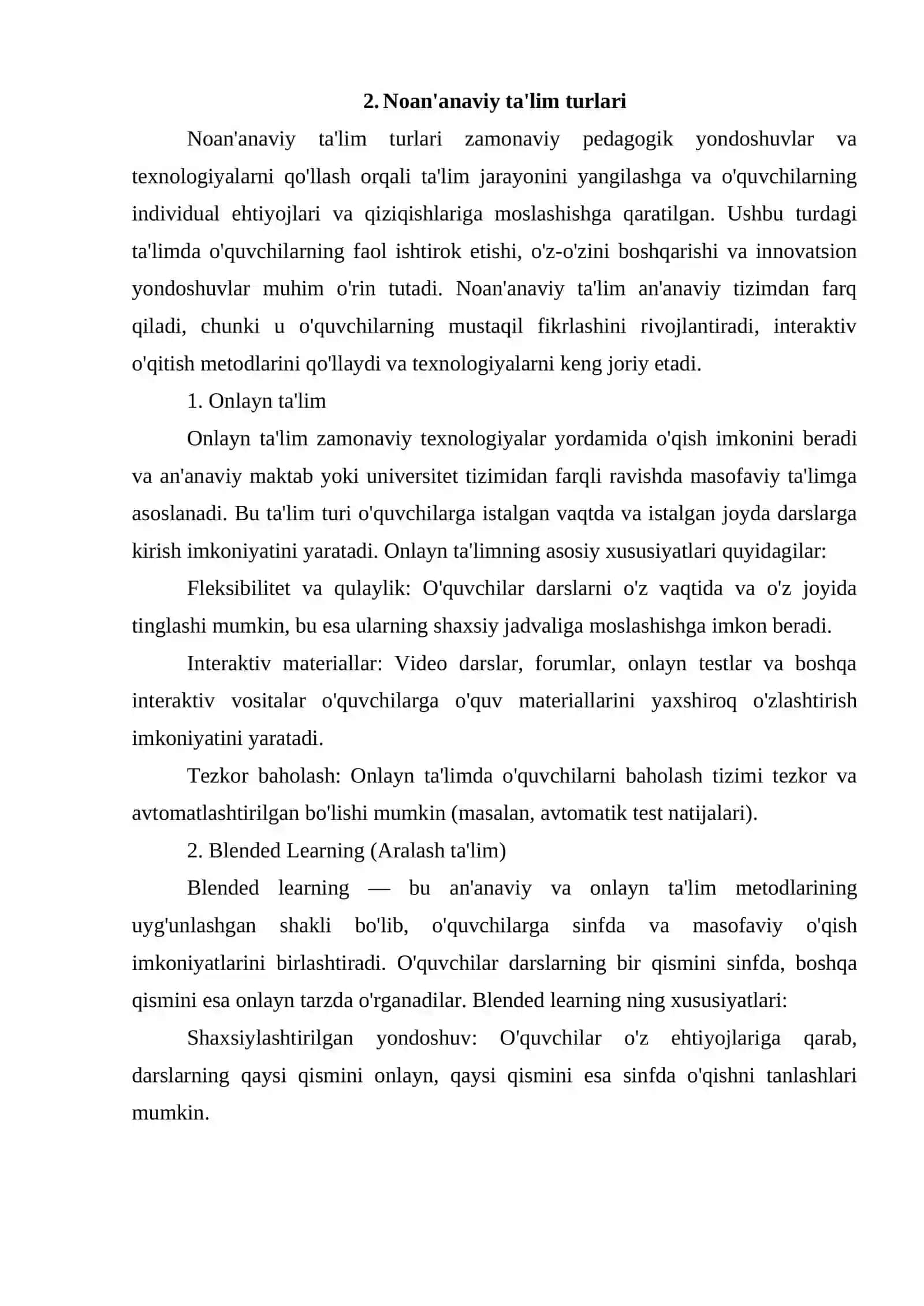 Loyihadan.Talim jarayonini tashkil etishga ananaviy va noanʼanaviy taʼlim turlari va ularning oziga xos xususiyatlari 4