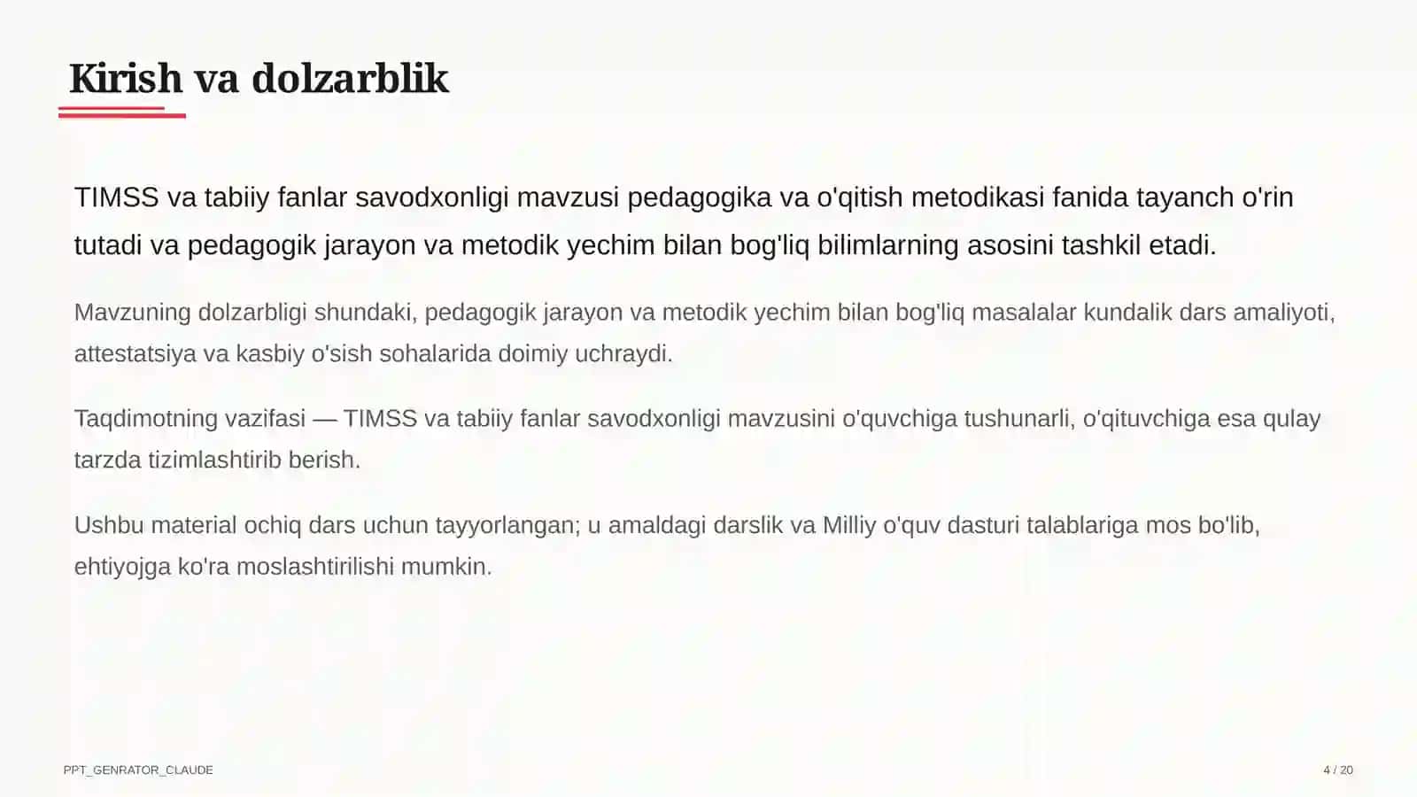 TIMSS va tabiiy fanlar savodxonligi 4