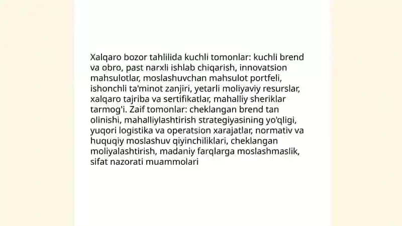 Xalqaro bozorlarni tahlil qilishda SWOT va PEST usullarini qoʻllash 4
