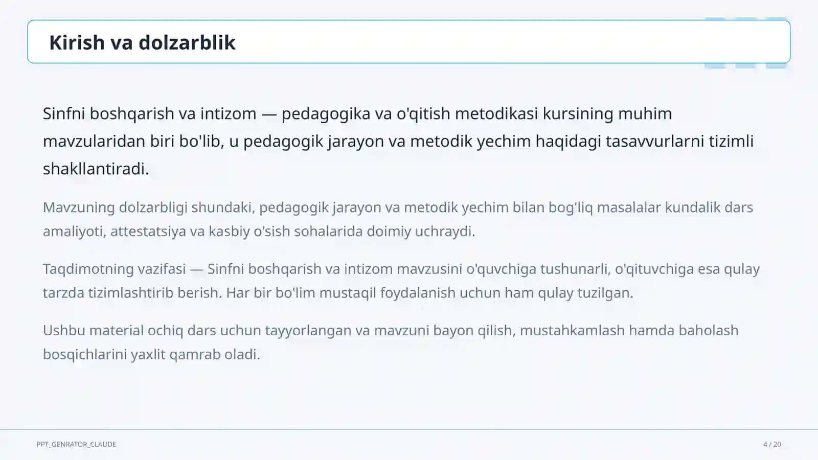 Sinfni boshqarish va intizom 4