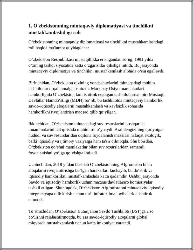 O'zbekistonning mintaqaviy diplomatiyasi va tinchlikni mustahkamlashdagi roli 4