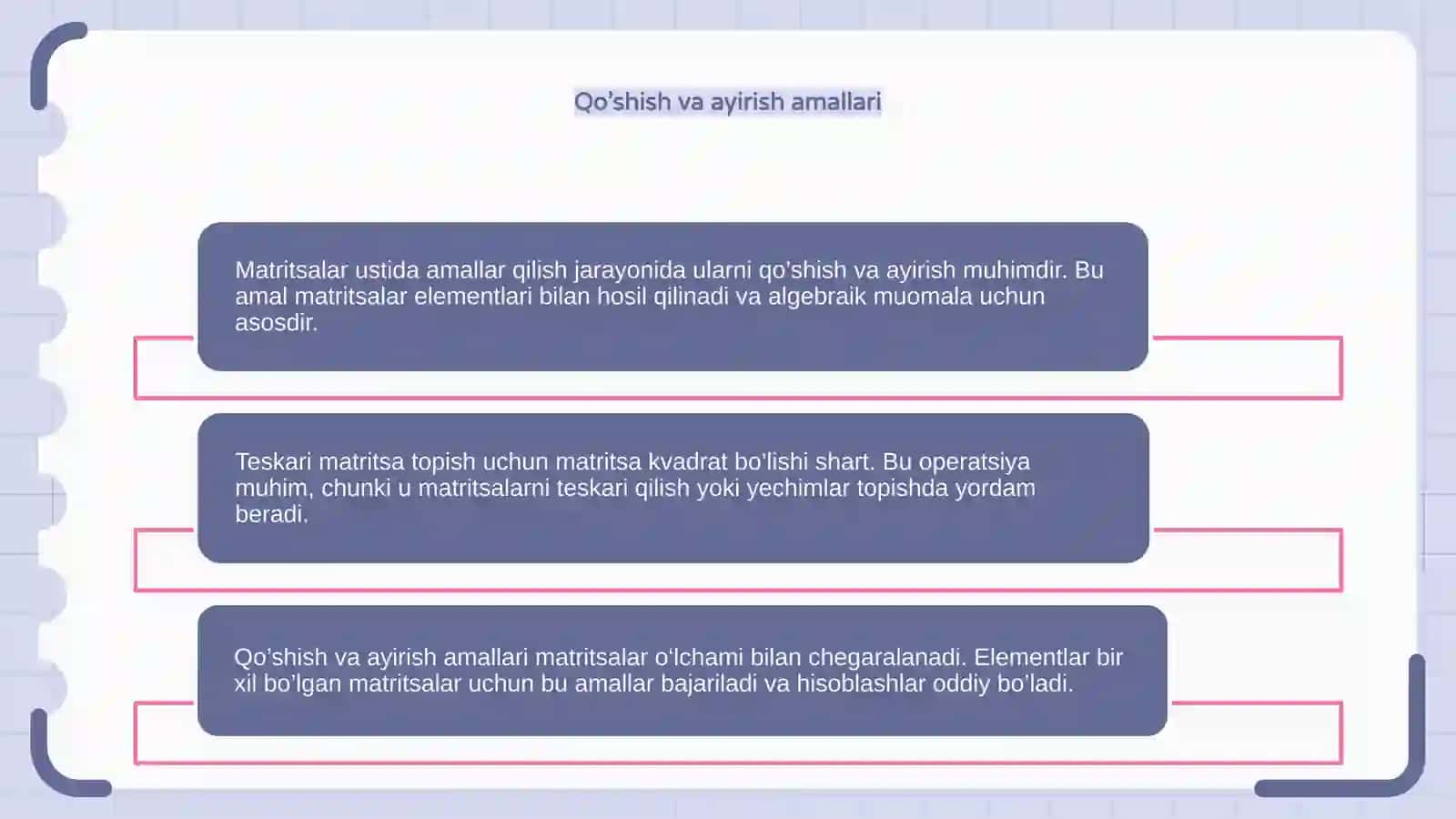 Matritsalar ustida amallar. Teskari matritsa 4