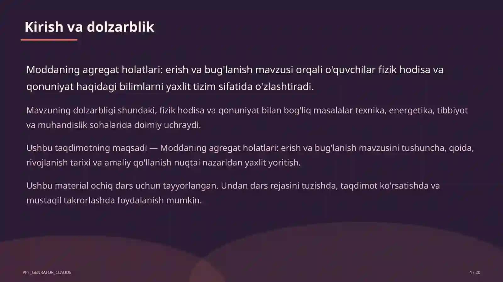Moddaning agregat holatlari: erish va bug'lanish (8-sinf) 4