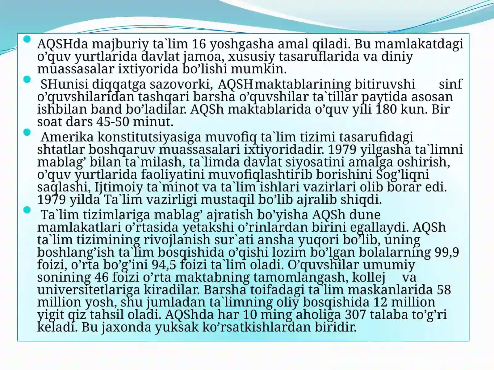AMERIKA QO’SHMA SHTATLARIDA TA`LIM TIZIMINING TUZILISHI VA O’ZIGA XOSTOMONLARI 4