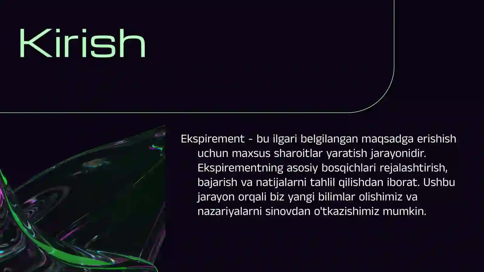 Eksprement tushunchasi, bosqichlari va uni rejalashtirish 4