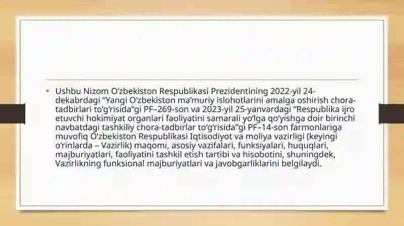 O’zbekiston Respublikasi Moliya vazirligi, uning davlat moliyasini boshqarishdagi vakolatlari 4
