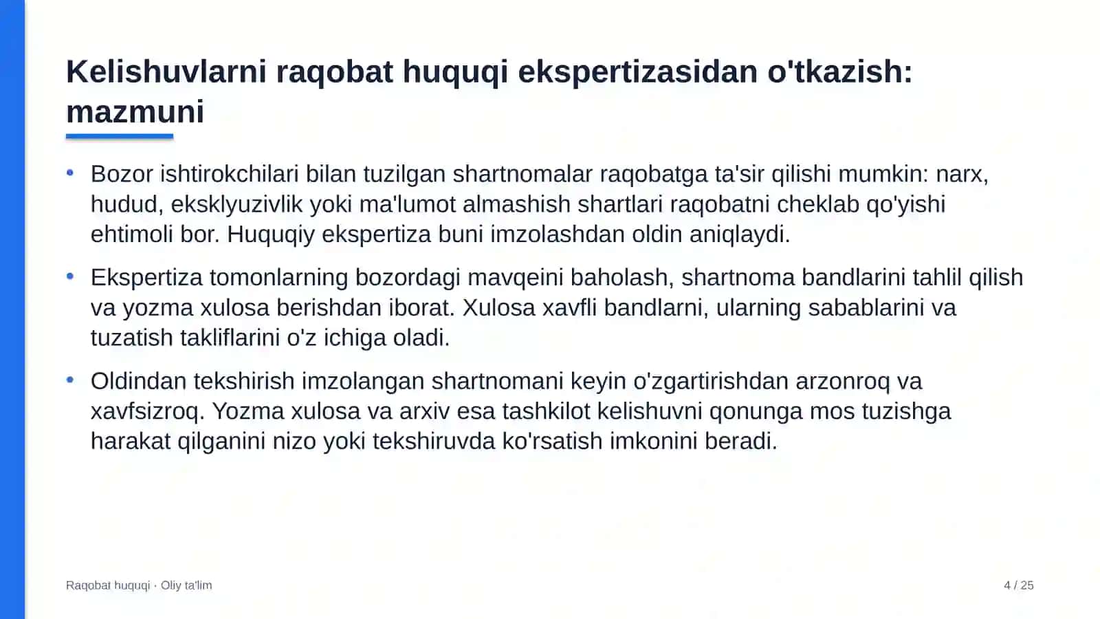 Eksport faoliyatida bozor ishtirokchilari bilan kelishuvlarni huquqiy ekspertizadan o'tkazish 4