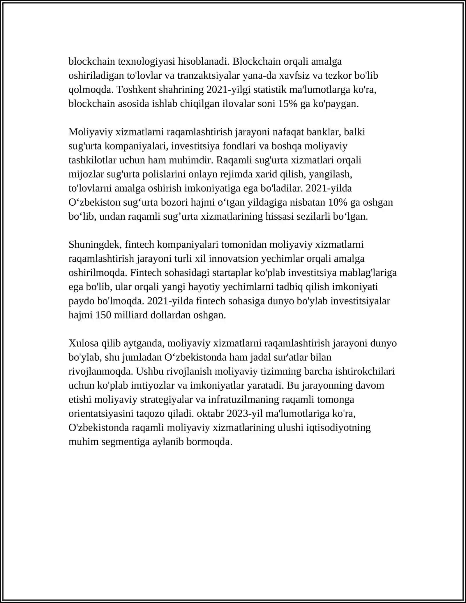 JAHONDA MOLIYA SEKTORINI RAQAMLASHTIRISH SAMARADORLIGI 4
