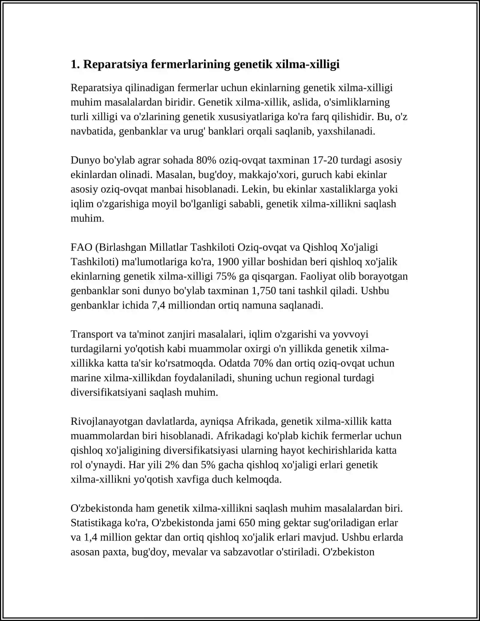 REPARATSIYA FERMERLARI FAOLIYATINING XILMA XILLIGI.NOALLEL GENLARNING OʻZARO TAʼSIRI.PLEYOTROPIYA 4