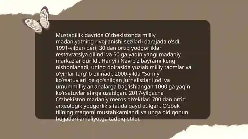 Mustaqillik yillarida Oʻzbekistonda maʼnaviy va madaniy taraqqiyot 4