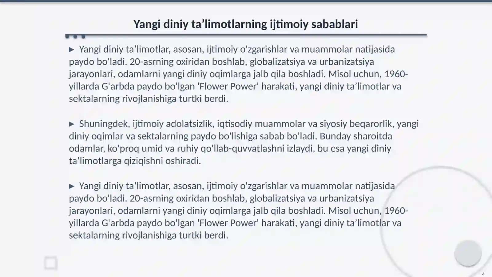 Yangi diniy taʼlimotlar va sektalar paydo bo‘lishining sabablari yo‘nalishlari 4