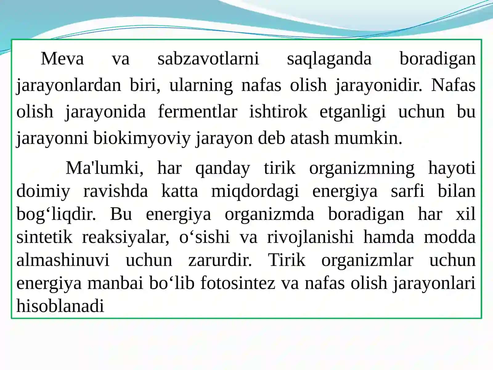 Meva – sabzavotlarni saqlash jarayonida bo‘ladigan o‘zgarishlar va ularning mahsulot sifatiga ta’siri 4
