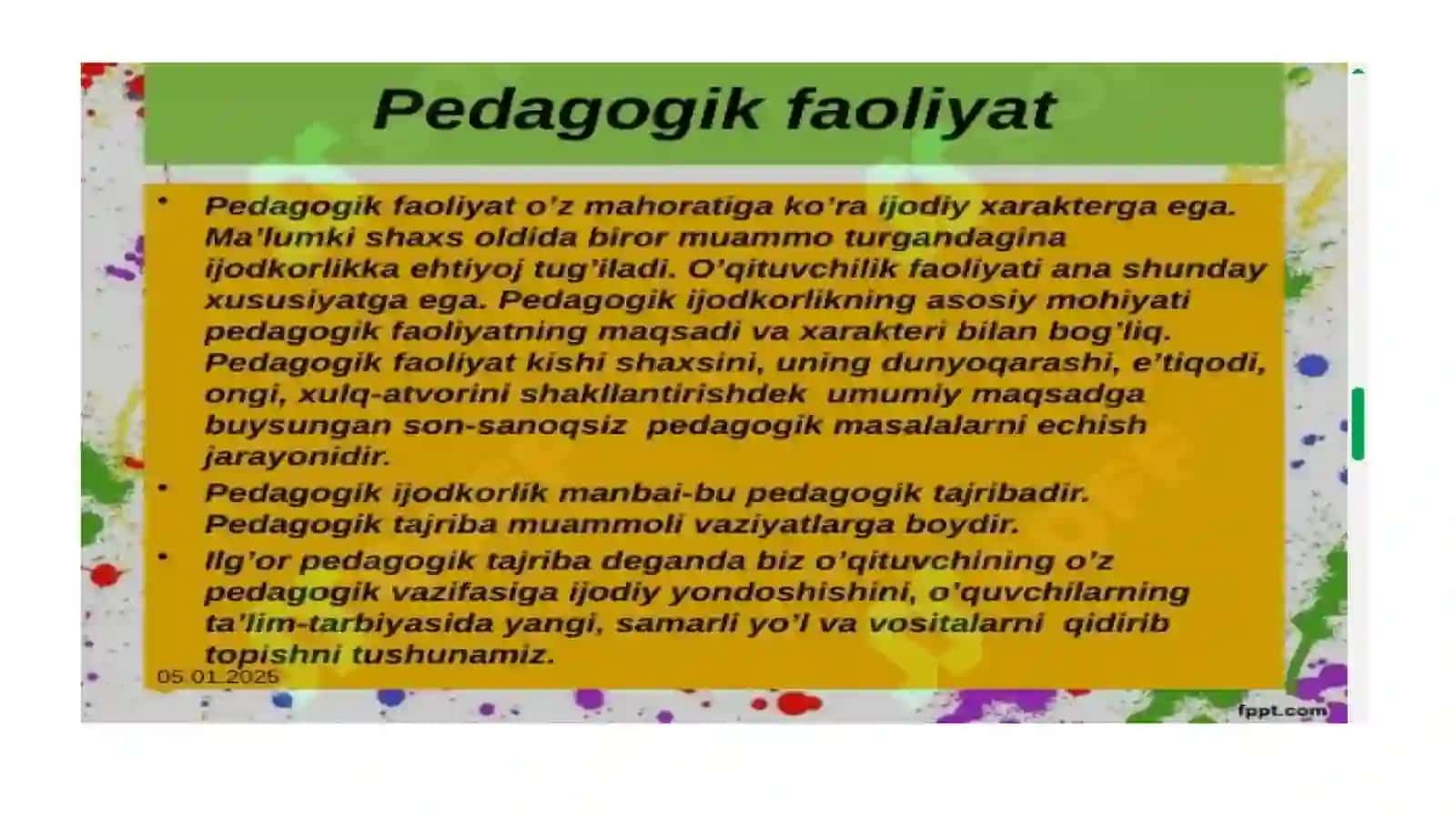 Jismoniy ma’daniyat yo’nalishi 23-02 guruh talabasi Toshturdiyev Og’abekning umumiy pedagogik fanidan tayyorlagan TAQDIMOT 4