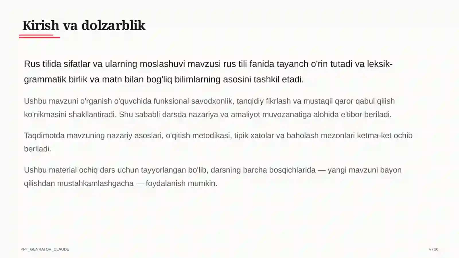 Rus tilida sifatlar va ularning moslashuvi (4-sinf) 4