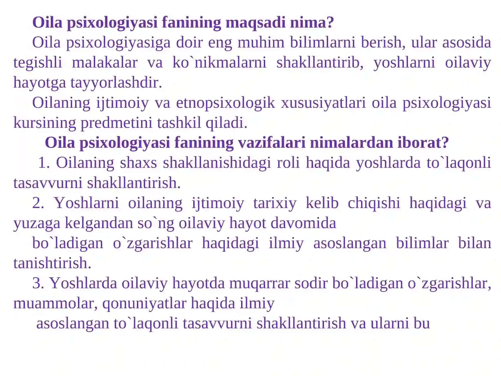 OILANING IJTIMOIY VAZIFALARI, OILAVIY ROLLAR 4