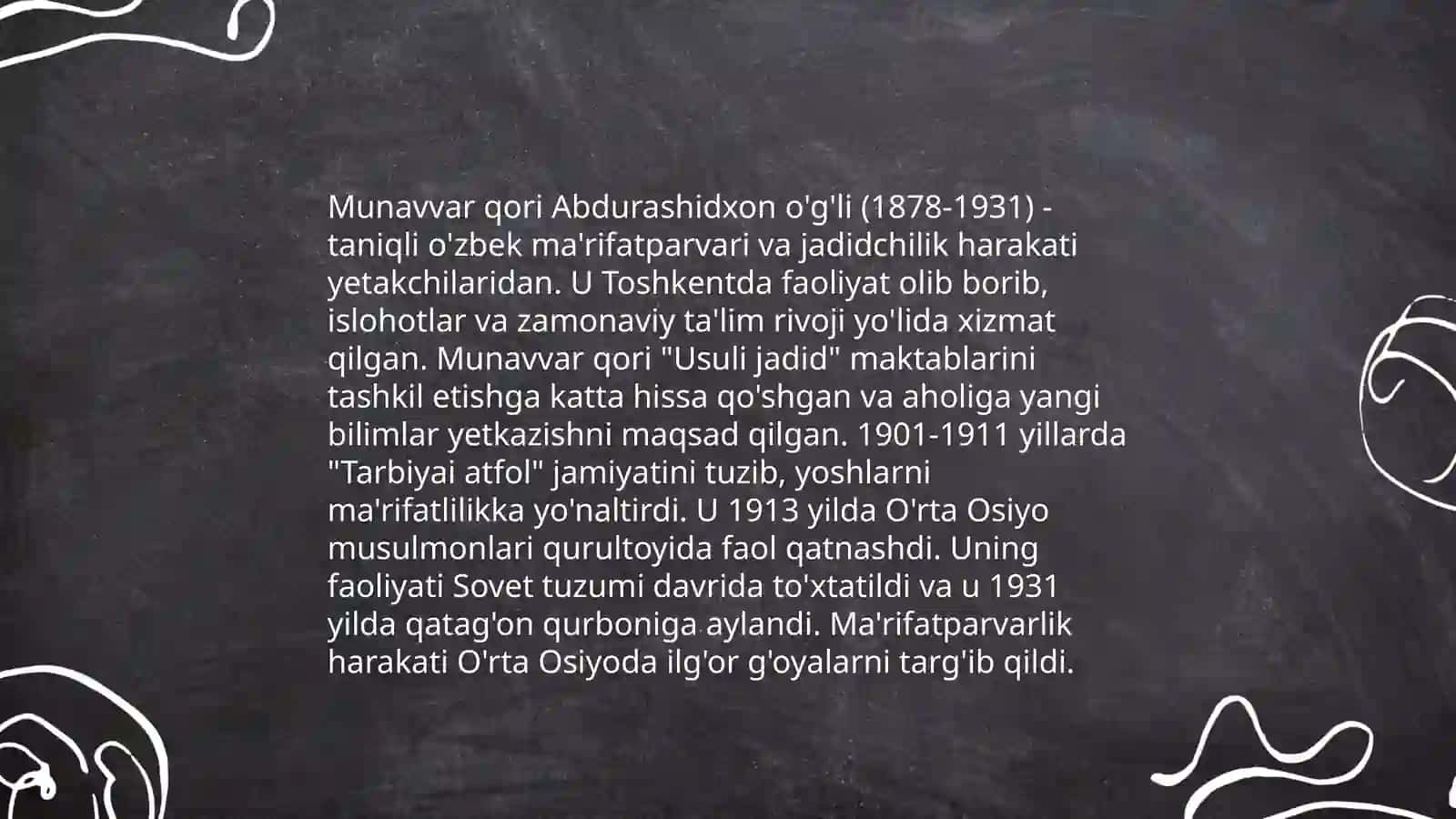 Jadid maʼrifatparvarlar oʻlkasi ijtimoiy maʼnaviy hayotida tutgan oʻrni ( Munavvar qori, Fitrat, Behbudiy, Avloniy va boshqalar) 4