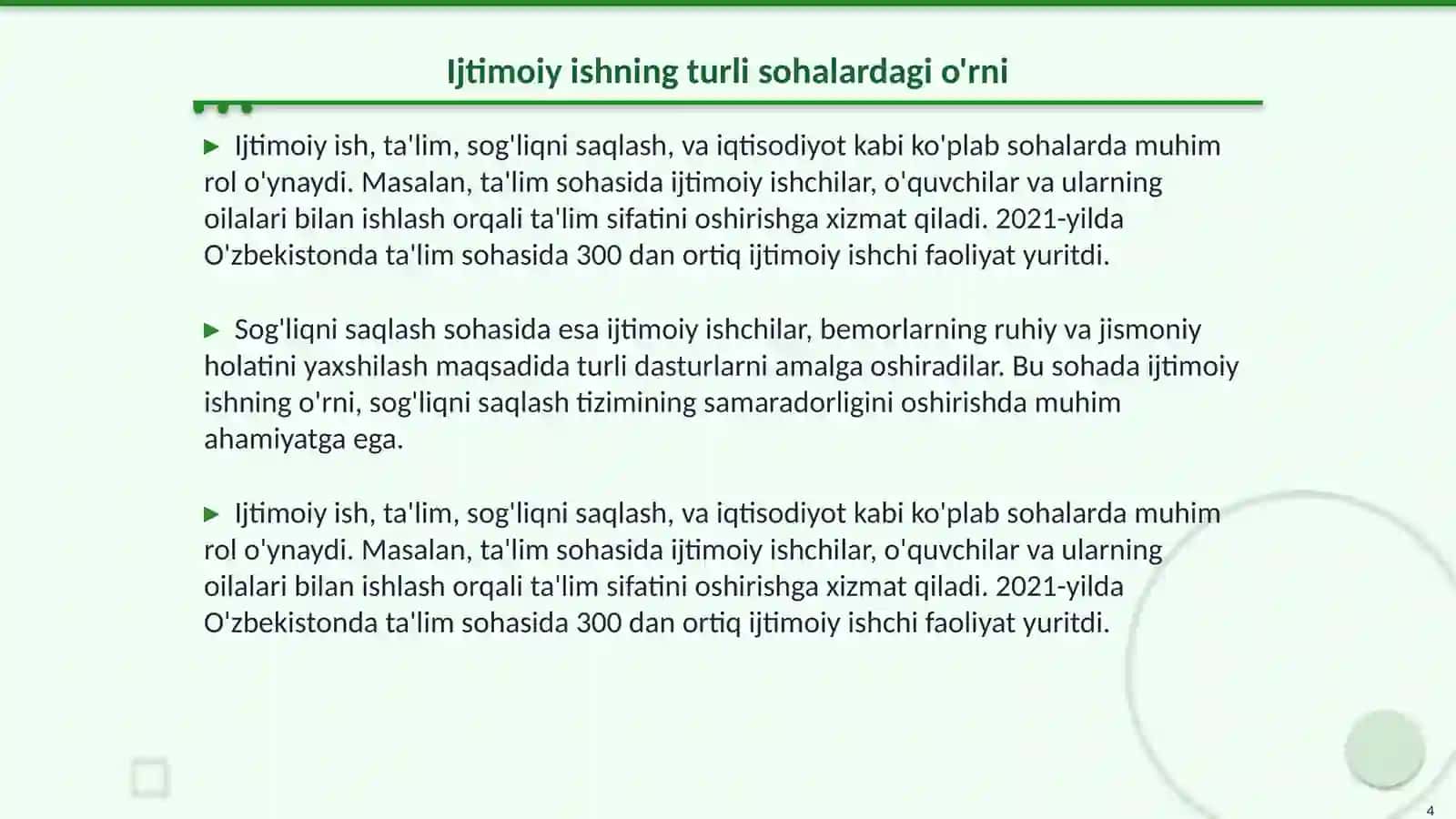 Ijtimoiy ishning turli sohalarida 4