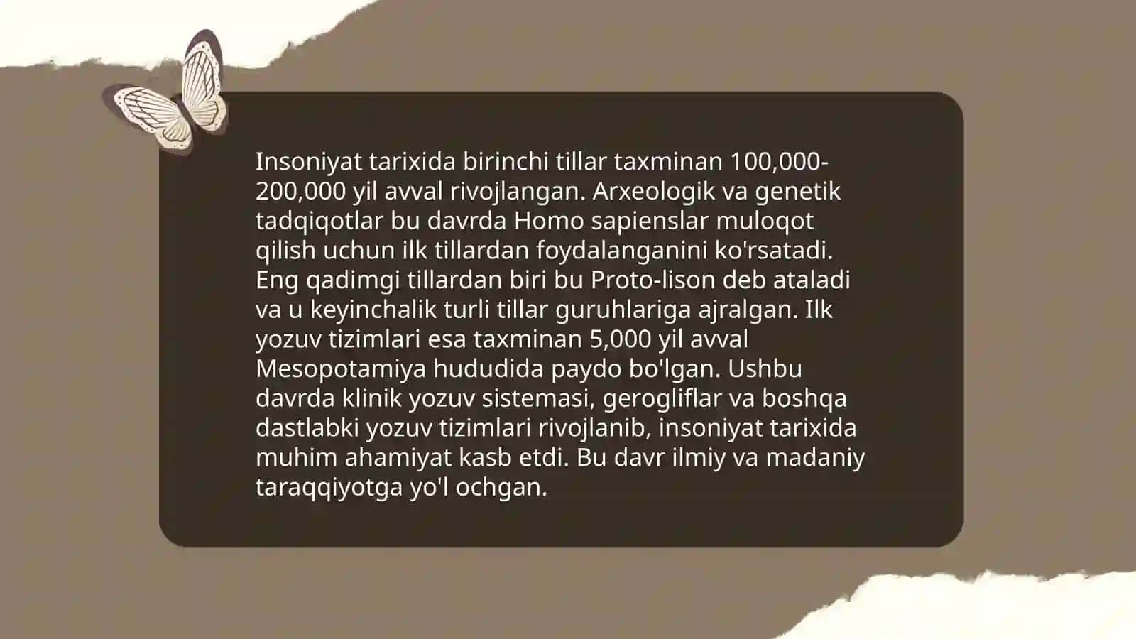 Tilning paydo bòlishi, tillarning taraqqiyoti, tillarning tasnifi 4