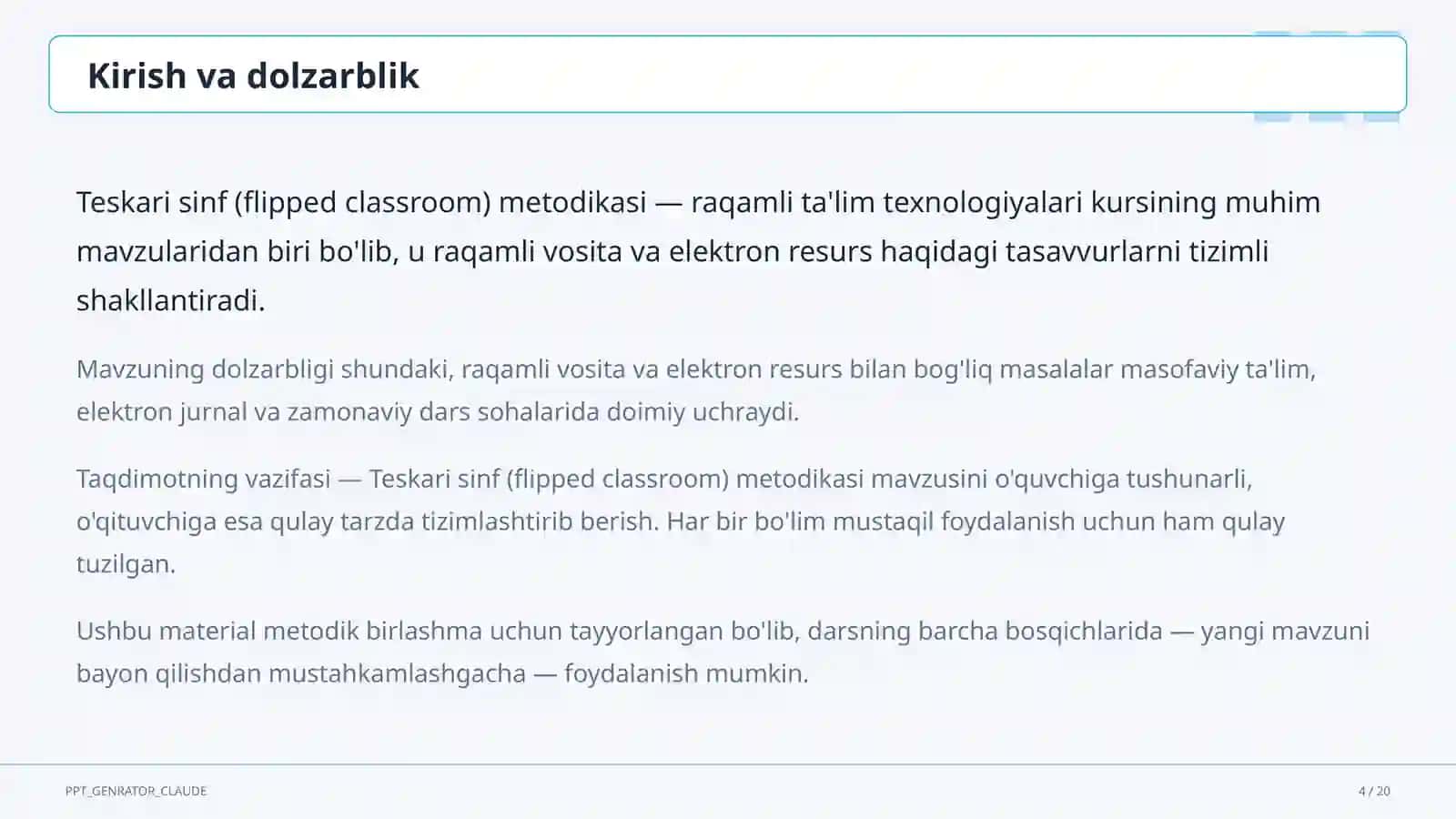 Teskari sinf (flipped classroom) metodikasi 4
