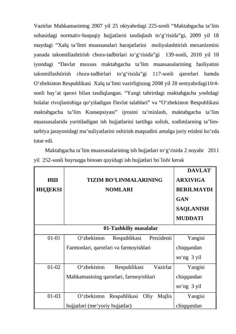 MAKTABGACHA TAʼLIM SHAKLLARDA ISH HUJJATLARINI YURITISH 03-MAKTABGACHA TAʼLIM TASHKILOTI DIREKTORNING ISH HUJJATLARI. 4