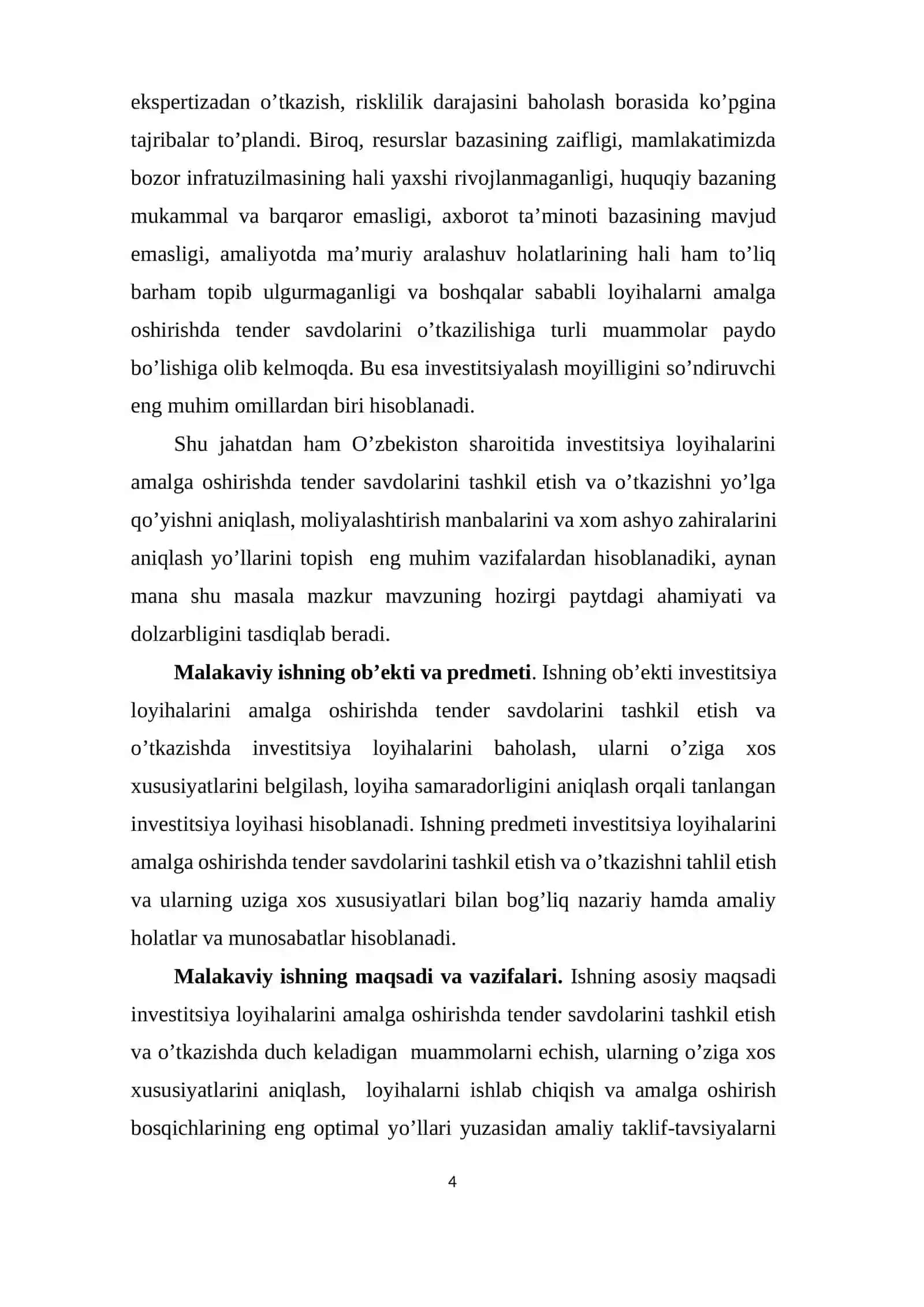 INVESTITSIYA LOYIHASINI AMALGA OSHIRISHDA TENDER SAVDOLARINI TASHKIL ETISH VA O’TKAZISH 4