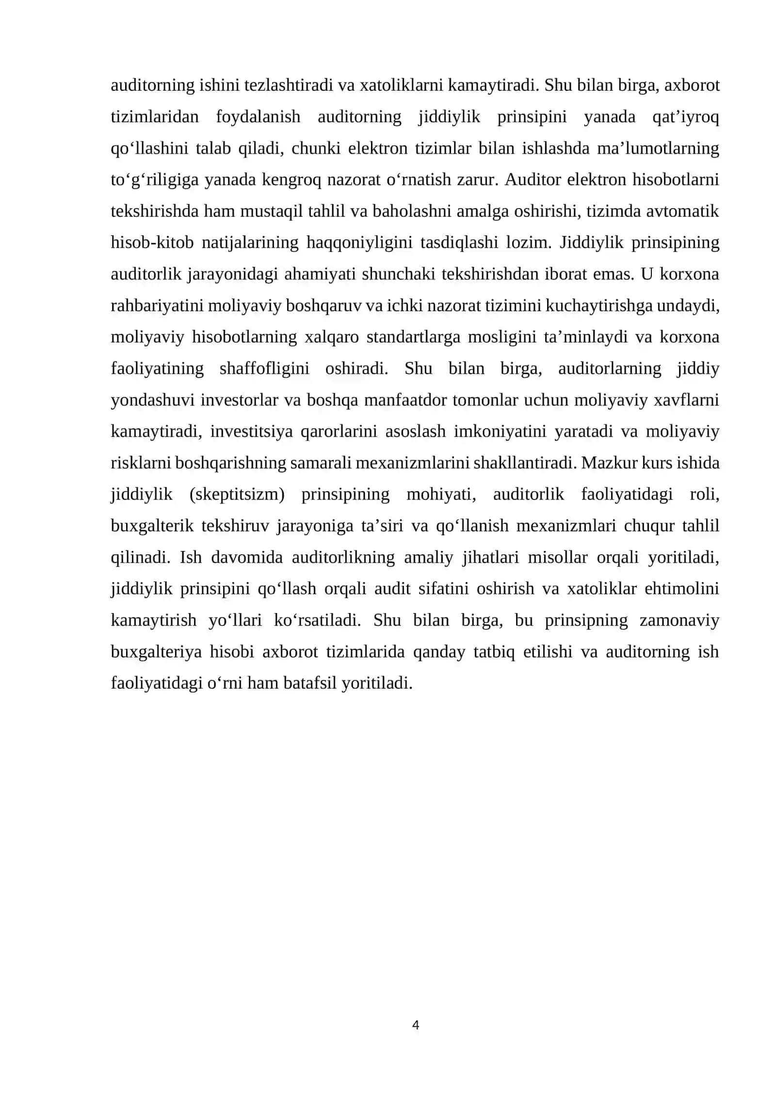 Auditda jiddiylik (skeptitsizm) prinsipining qo‘llanishi va buxgalterik tekshiruvdagi ahamiyati 4