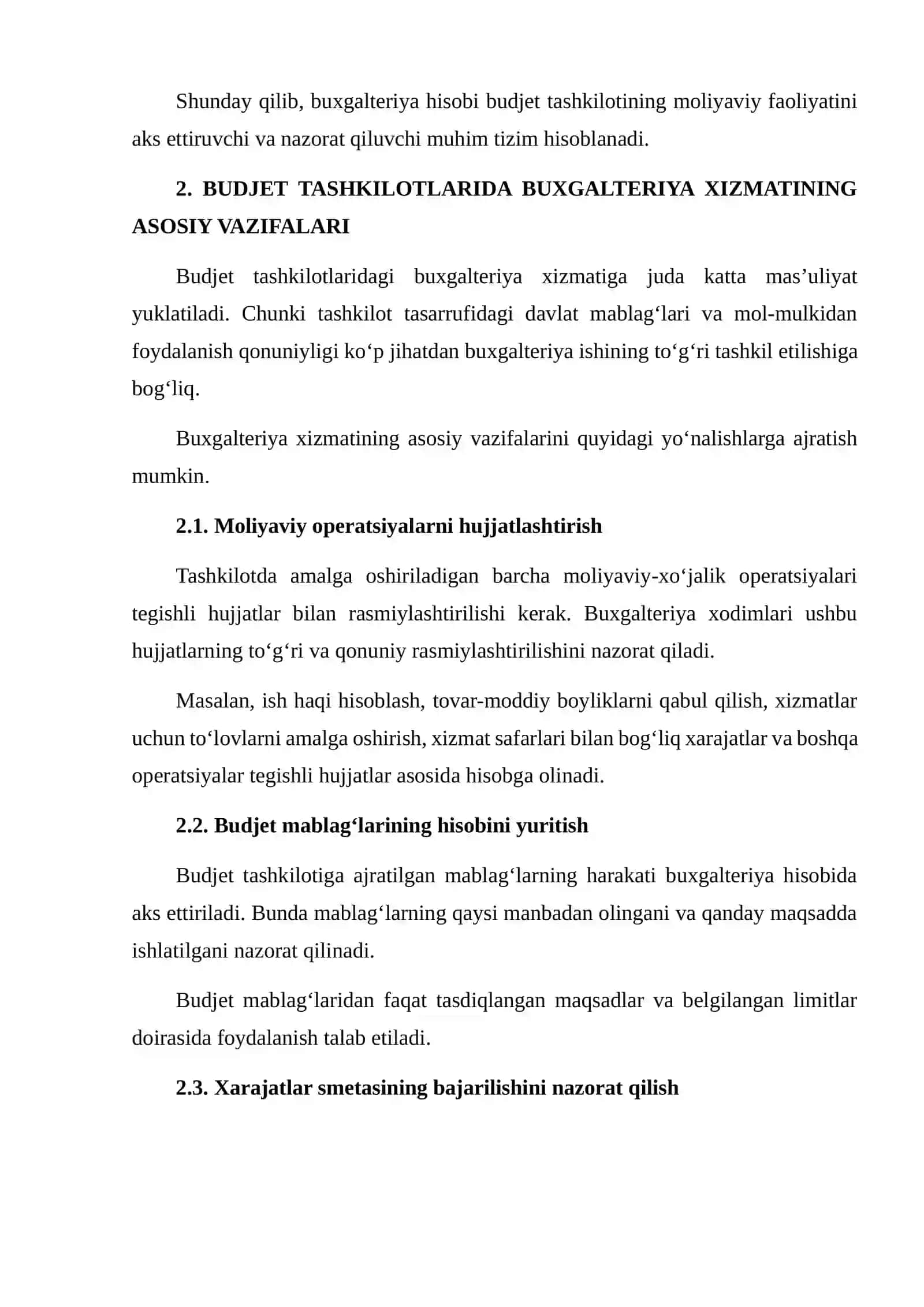 BUDJET TASHKILOTLARIDA BUXGALTERIYA XIZMATINING VAZIFALARI VA TASHKILIY TUZILISHI 4