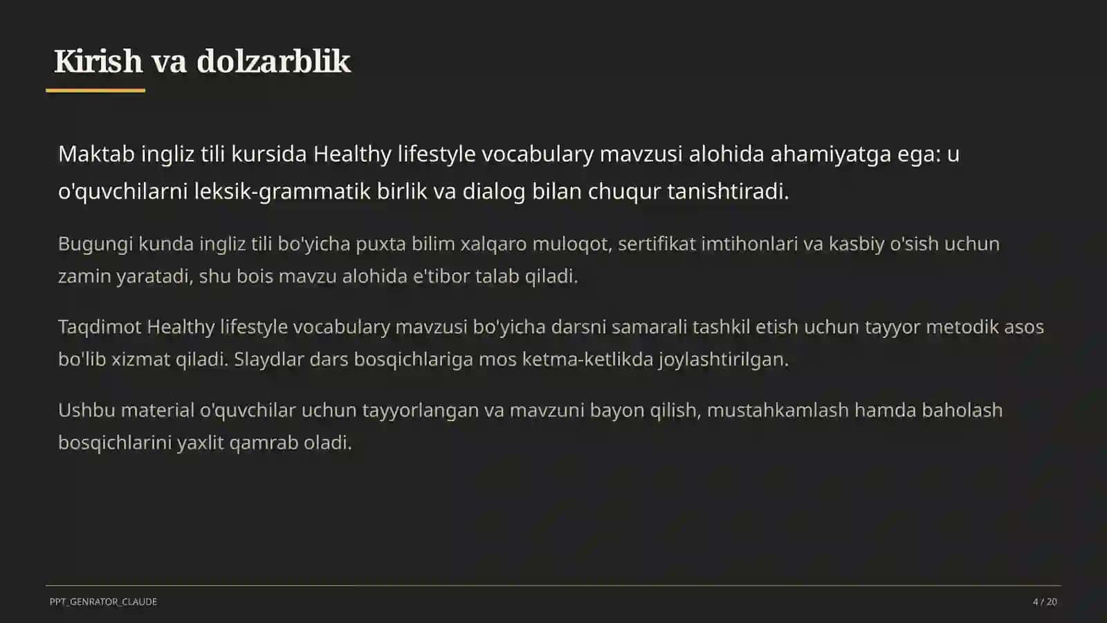 Healthy lifestyle vocabulary (7-sinf) 4