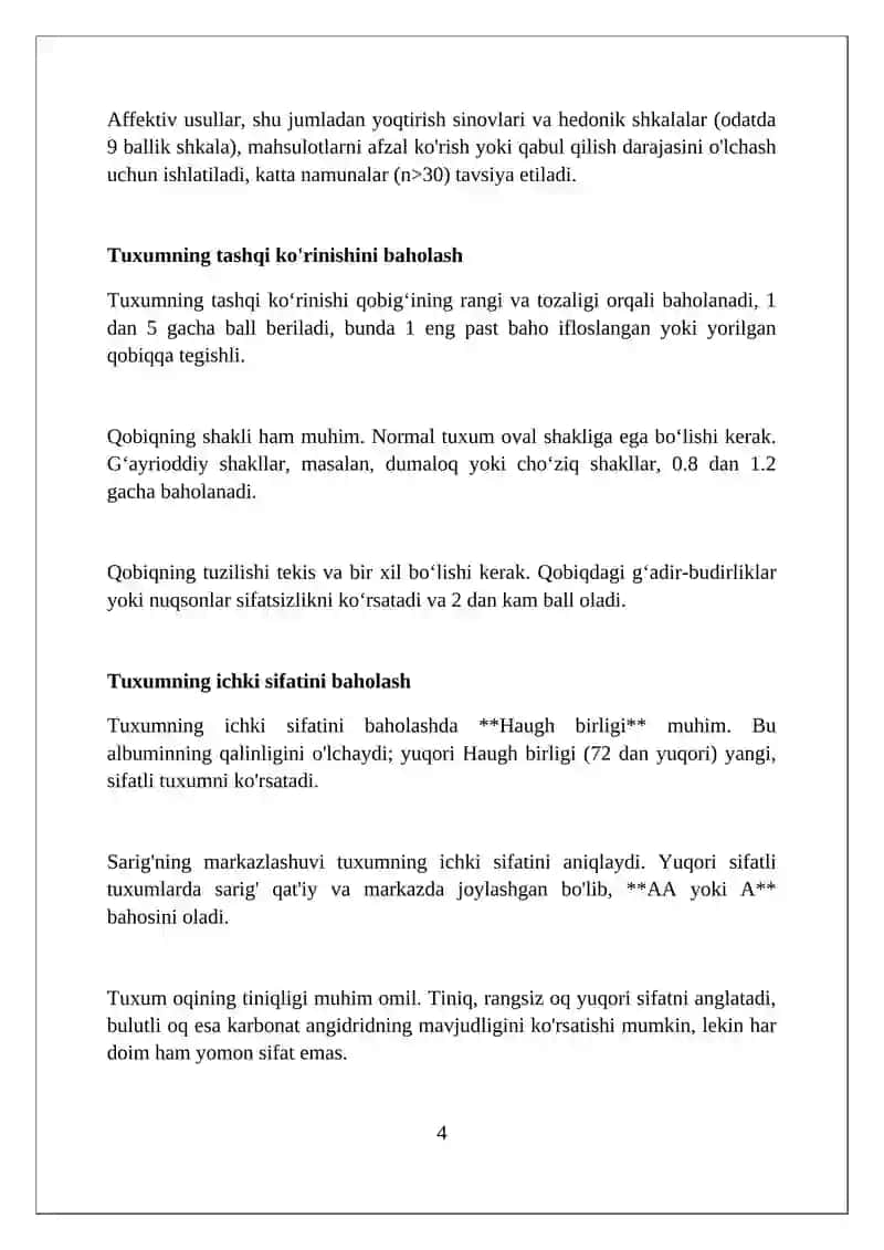 Tuxum va parranda mahsulotlariga sensorik baho berish 4
