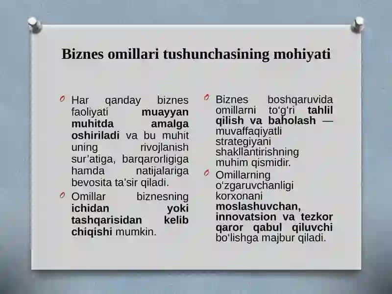 Biznes faoliyatiga taʼsir etuvchi ichki va tashqi omillar 4