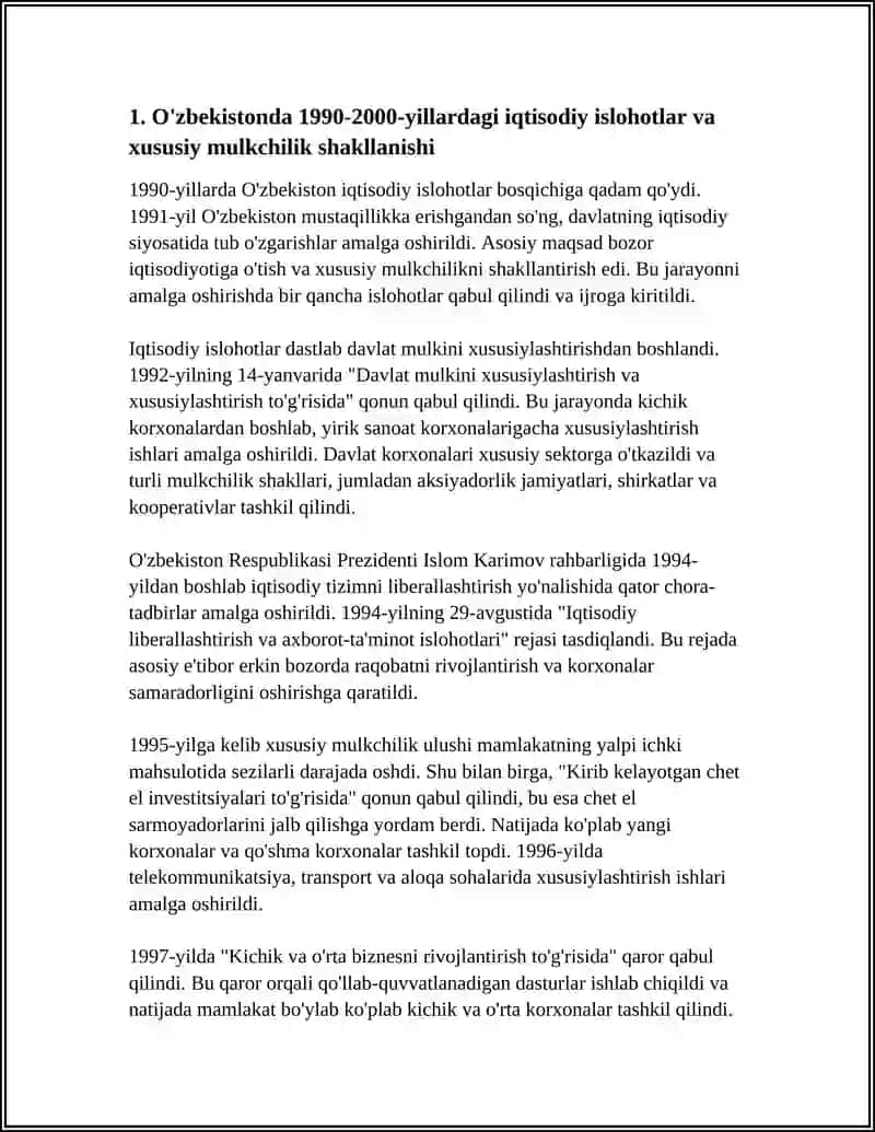 IQTISODIY IZLOHOTLAR XUSUSIY MULKCHILIKNING SHAKLLANISHI O'ZBEKISTONDA BOZOR MUNOSABATLARINING RIVOJLANISHI 4
