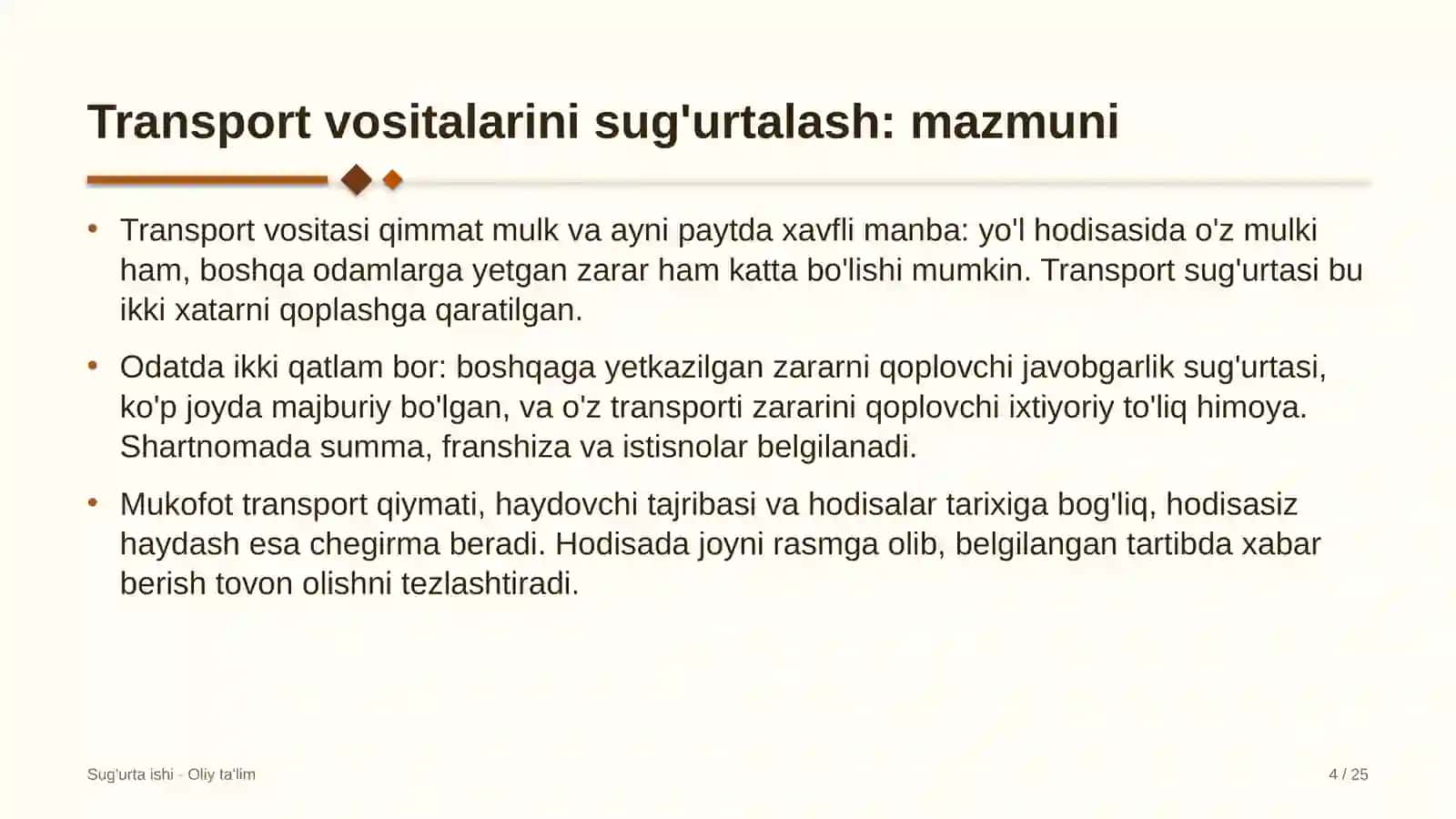 pedagogika oliy ta'lim muassasalarida transport vositalarini sug'urtalash 8961 4