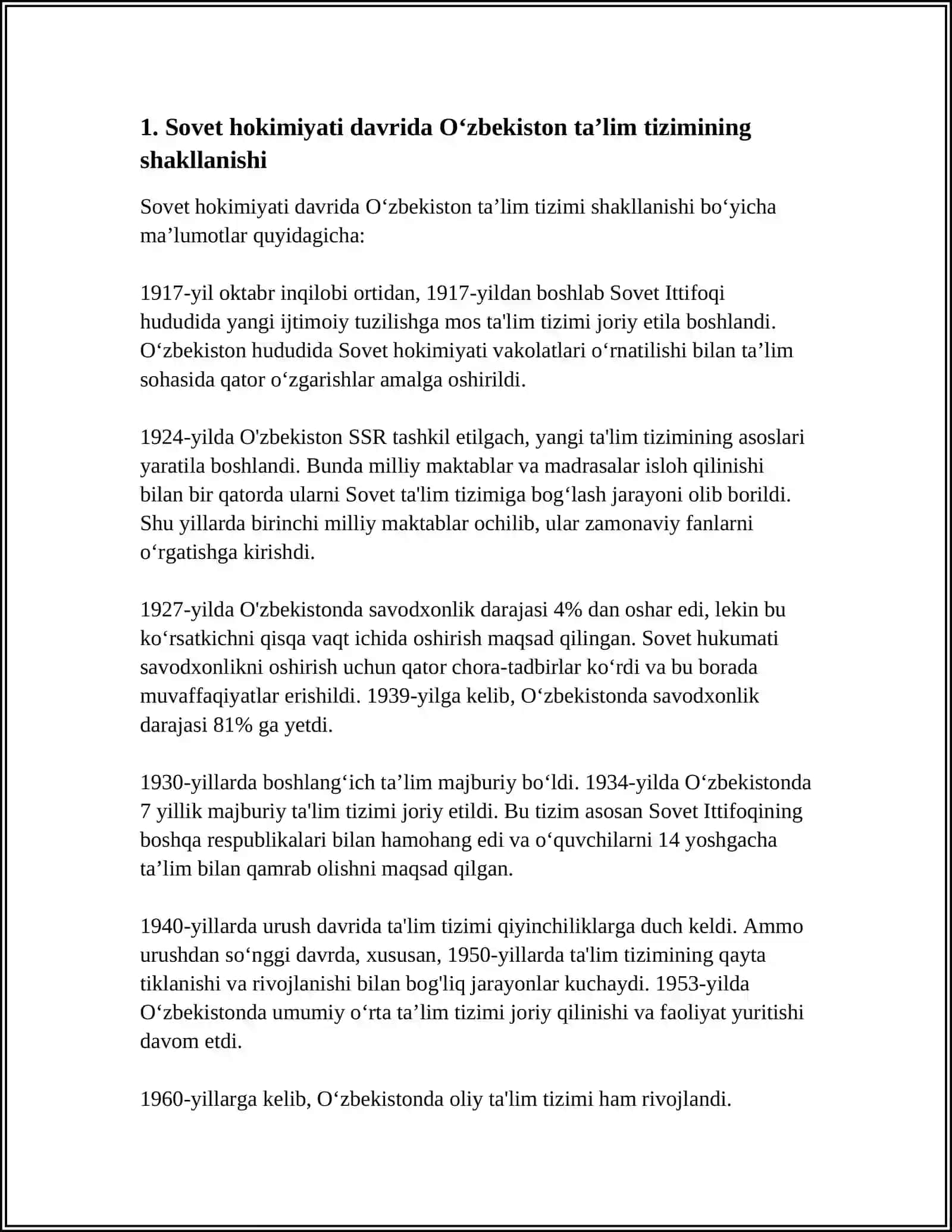 XVII ASRDAN XX ASRNING BIRINCHI YARMIGACHA TARBIYA MAKTAB VA PEDAGOGIK FIKRLAR RIVOJI. 1917-1991 YILLARDA OʻZBEKISTONDA TA’LIM TIZIMI VA PEDAGOGIK FIKRLAR RIVOJI 4