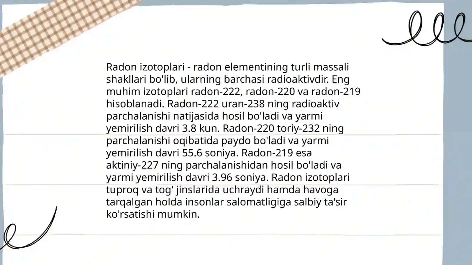 Radon va uning parchalanish mahsulotlarini deteksiya qilish 4
