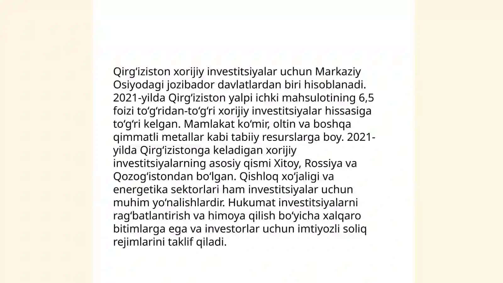 Investitsiyalar tahlili Qirg‘iziston davlati misolida 4