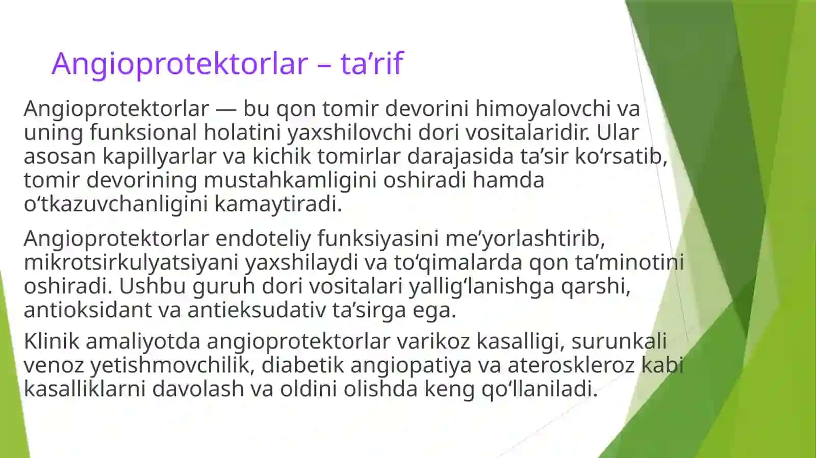 Angioprotektorlar,Venatrop vositalari.Aterosklerozga qarshi vositalar 4