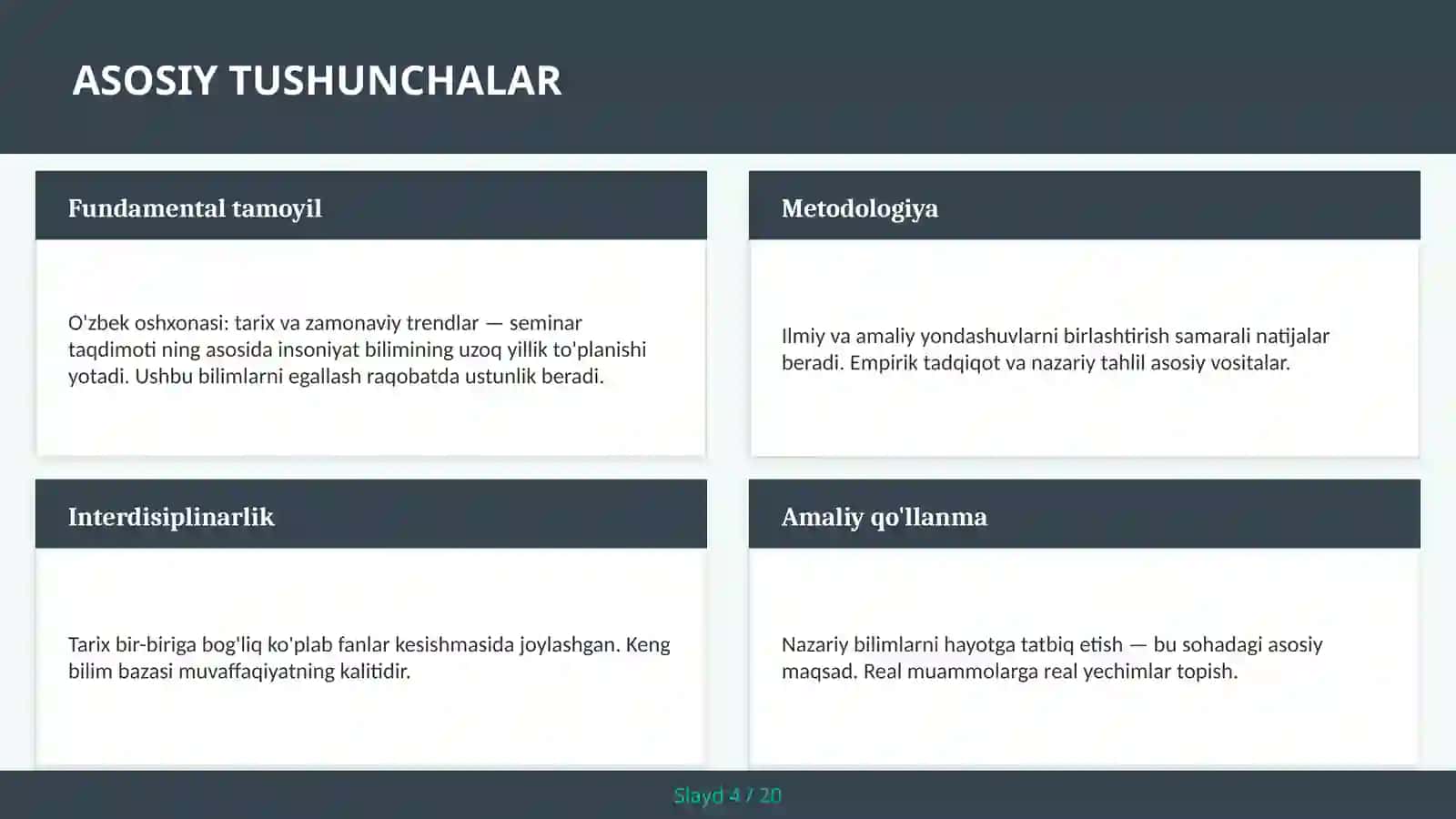 O'zbek oshxonasi: tarix va zamonaviy trendlar — seminar taqdimoti 4