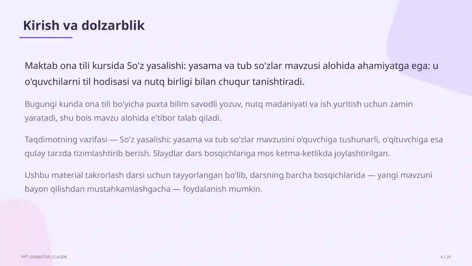So'z yasalishi: yasama va tub so'zlar (6-sinf) 4