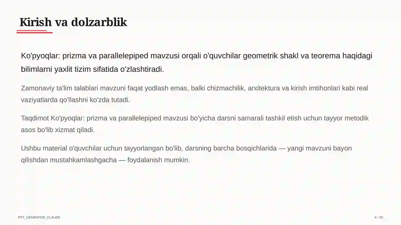 Ko'pyoqlar: prizma va parallelepiped (10-sinf) 4