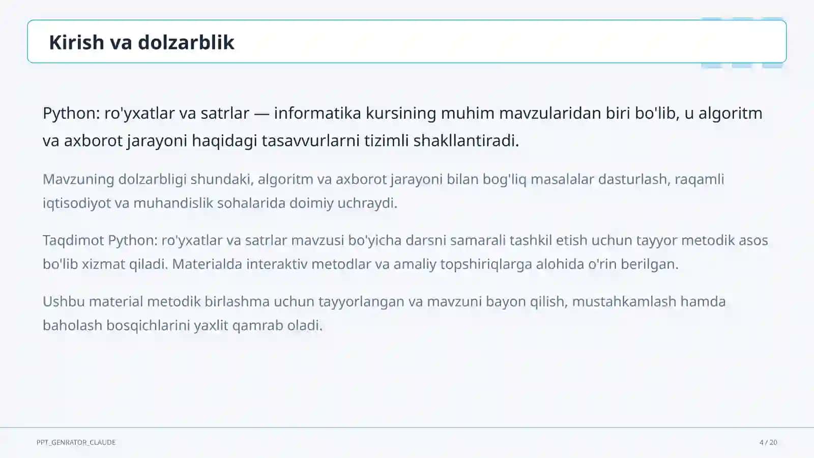 Python: ro'yxatlar va satrlar (9-sinf) 4