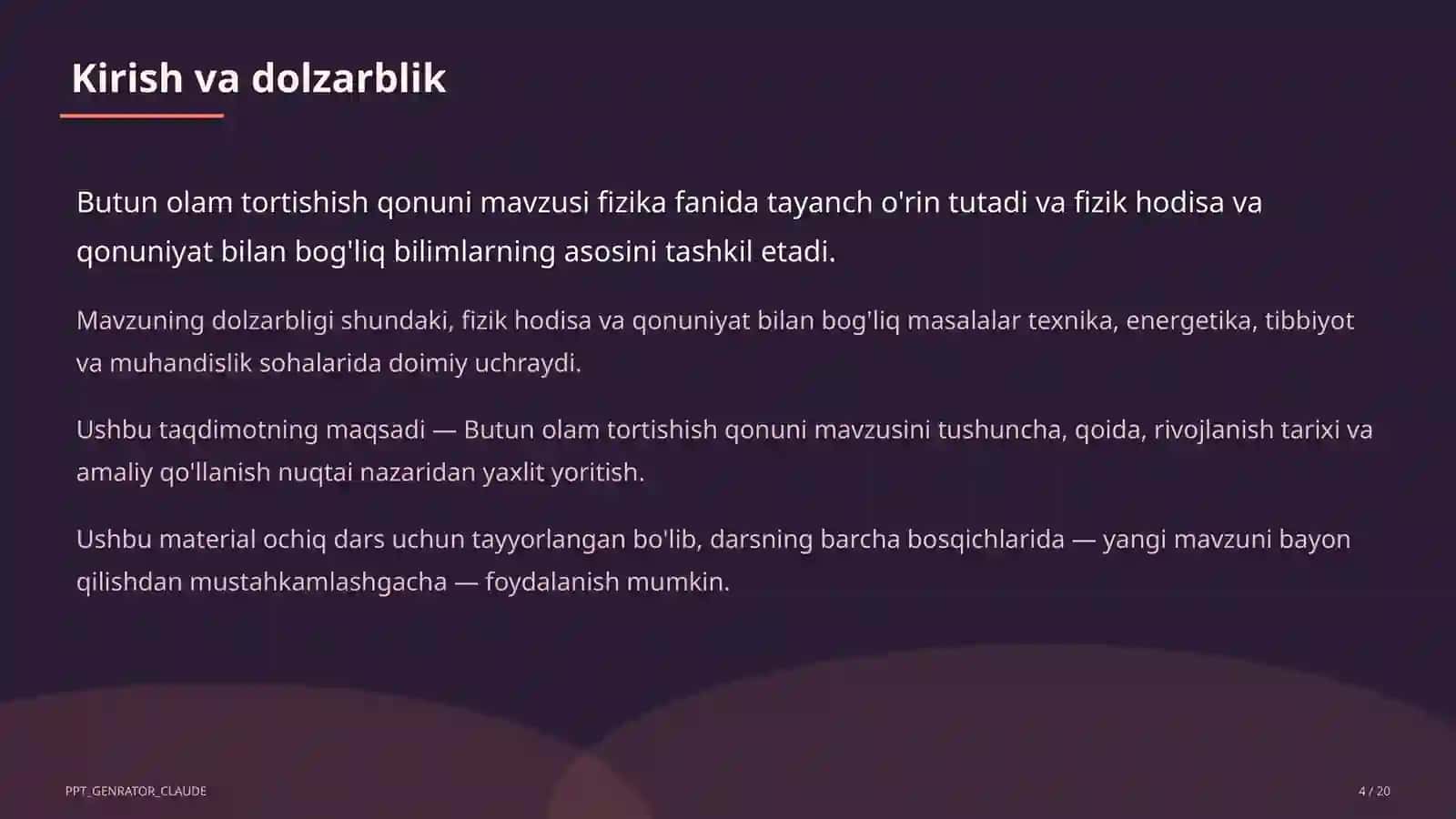 Butun olam tortishish qonuni (9-sinf) 4