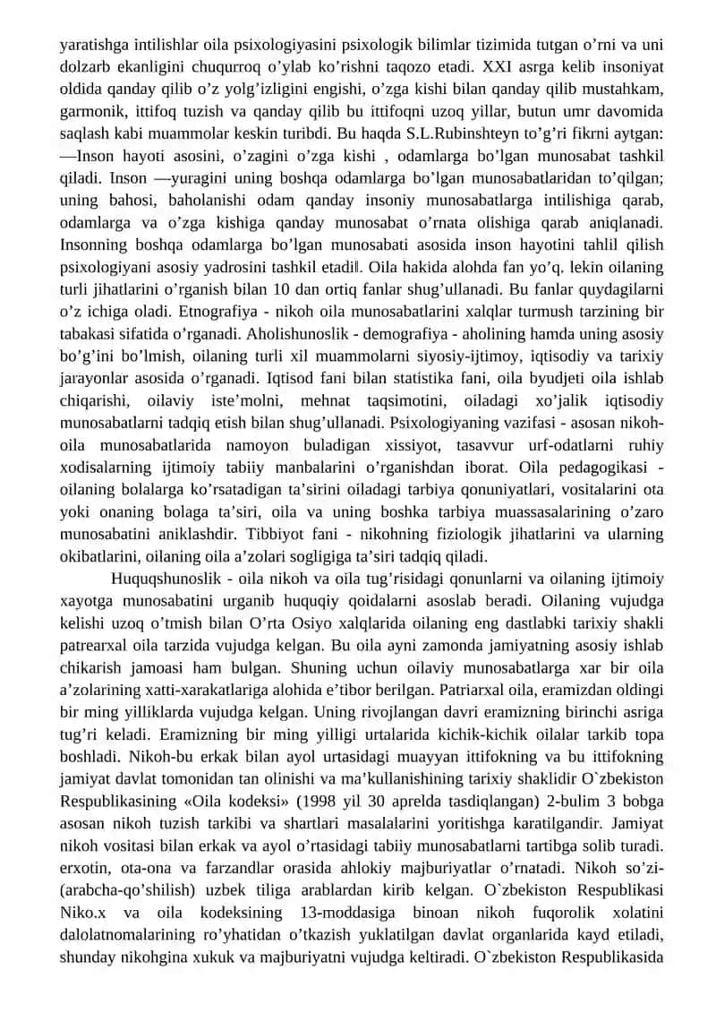 OILA PSIXOLOGIYASINING UMUMIY ASOSLARI. OILA PSIXOLOGIYASI FANI PREDMETI MAQSADI VA VAZIFALARI 4