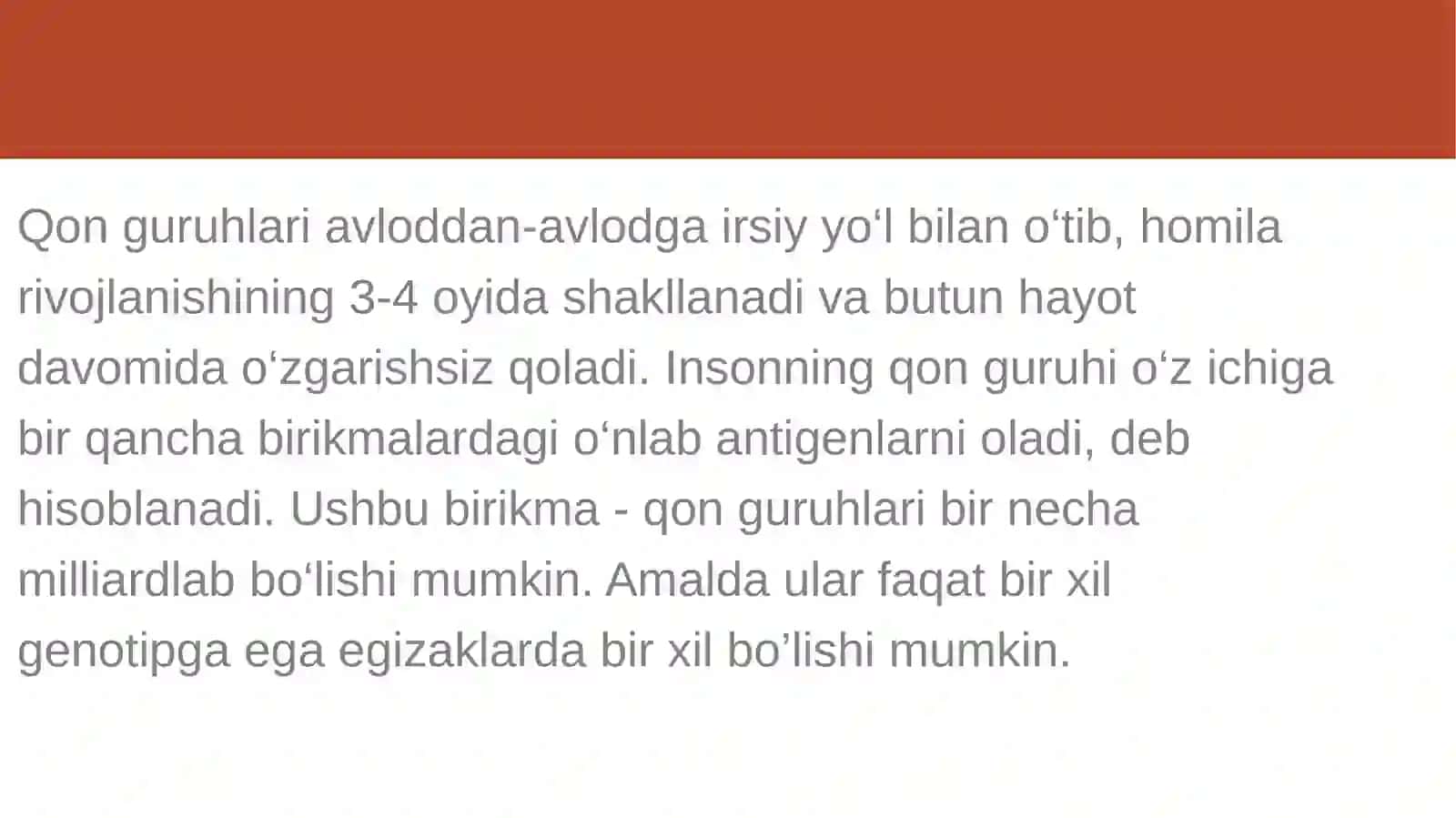 Qonguruhlari.Agglyutinogenvaagglyutininlar. ABOtizimi.Rezusomili. Qon quyish 4